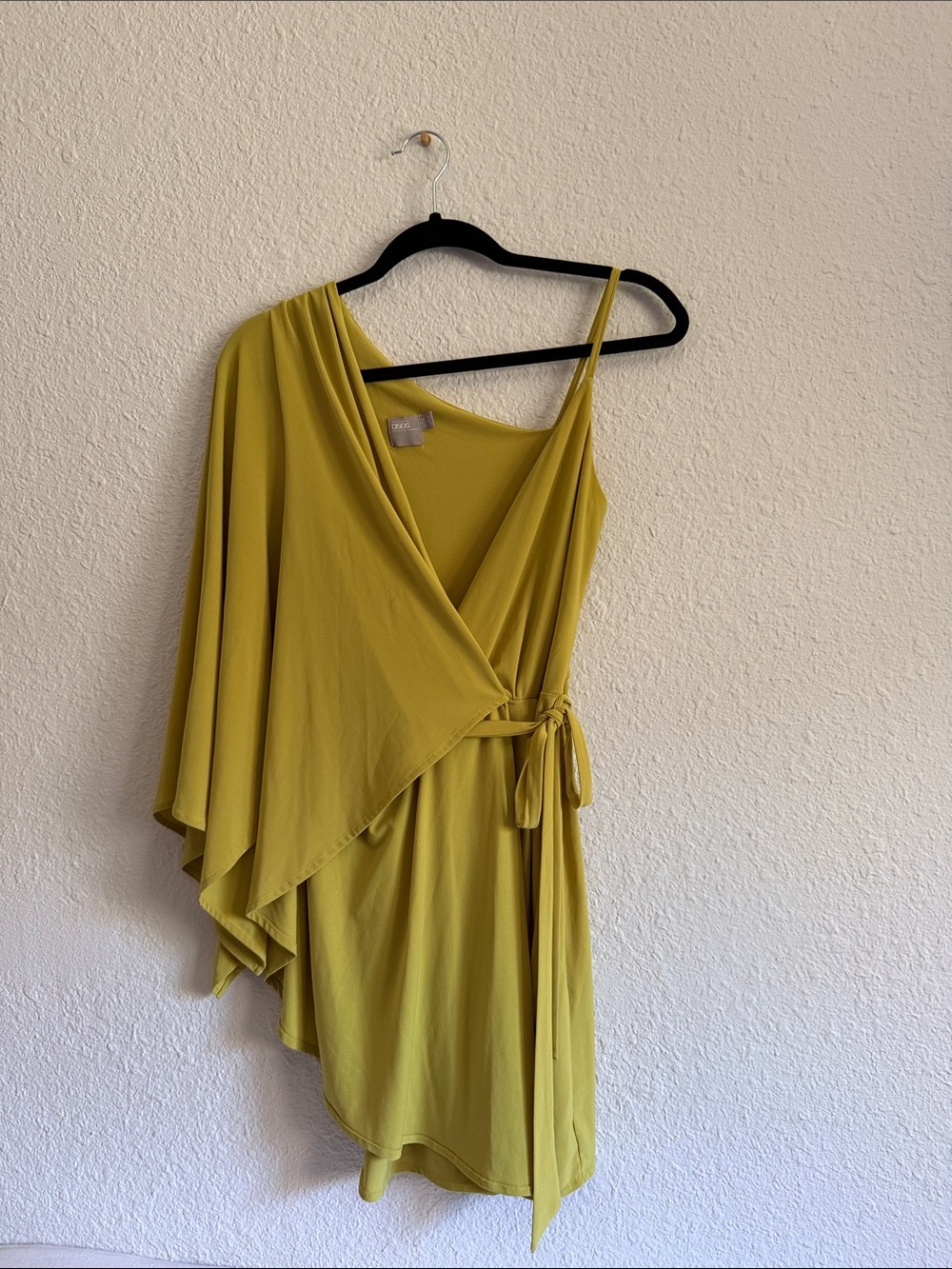 ASOS One-Shoulder Wrap Dress in Chartreuse Green